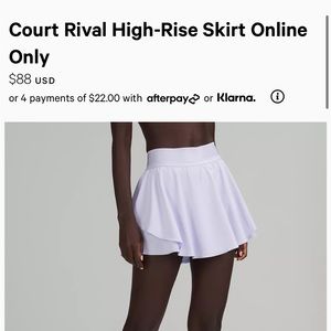 Lululemon court rival tennis skirt (worn once!) size 6